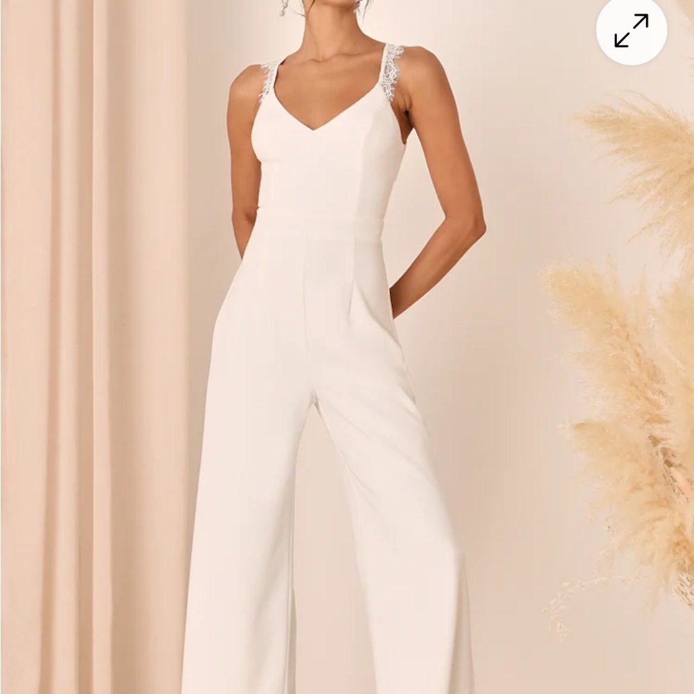 Lulu's Ivory Jumpsuit with Lace Details
